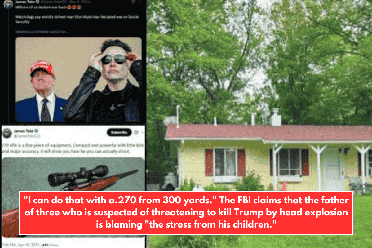 "I can do that with a.270 from 300 yards." The FBI claims that the father of three who is suspected of threatening to kill Trump by head explosion is blaming "the stress from his children."