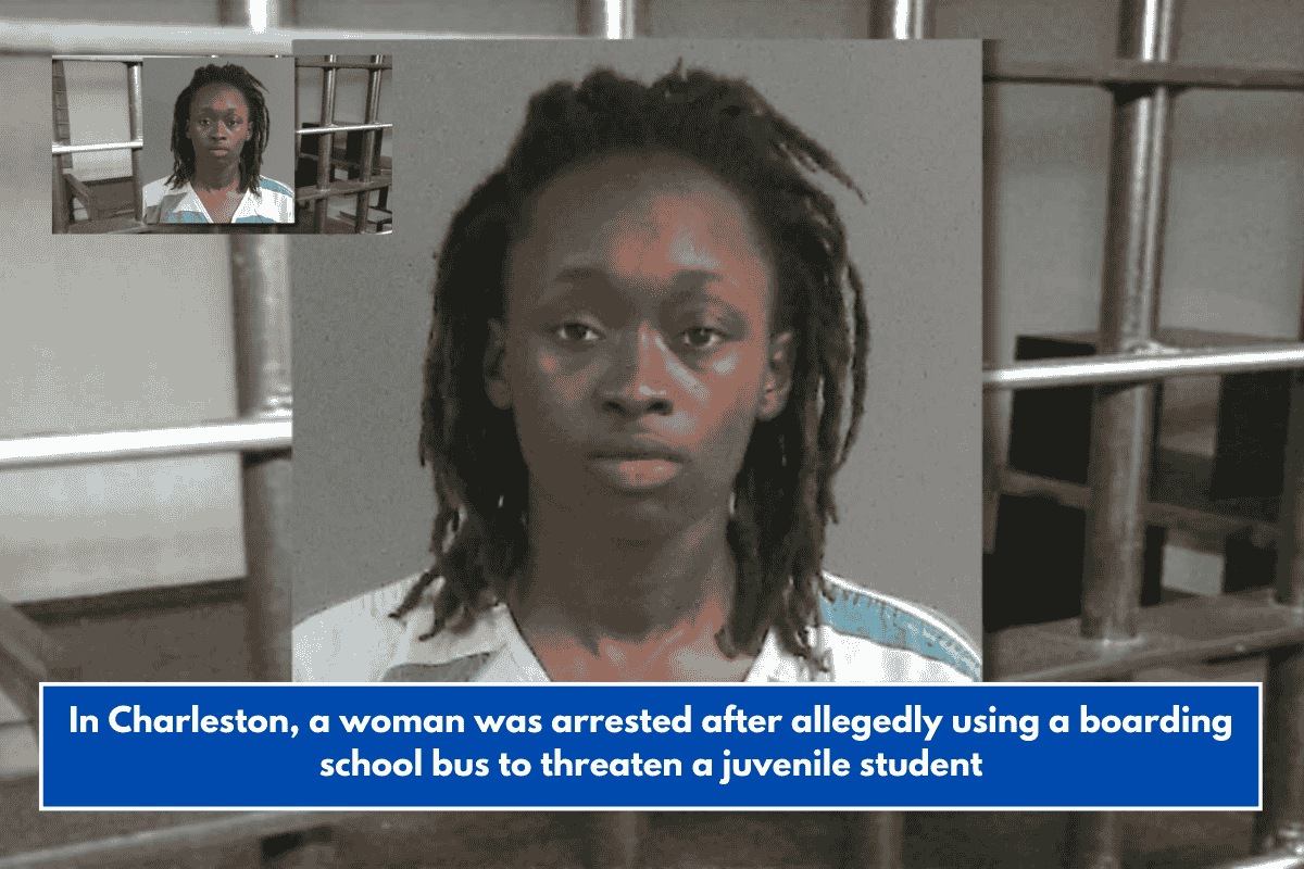 In Charleston, a woman was arrested after allegedly using a boarding school bus to threaten a juvenile student