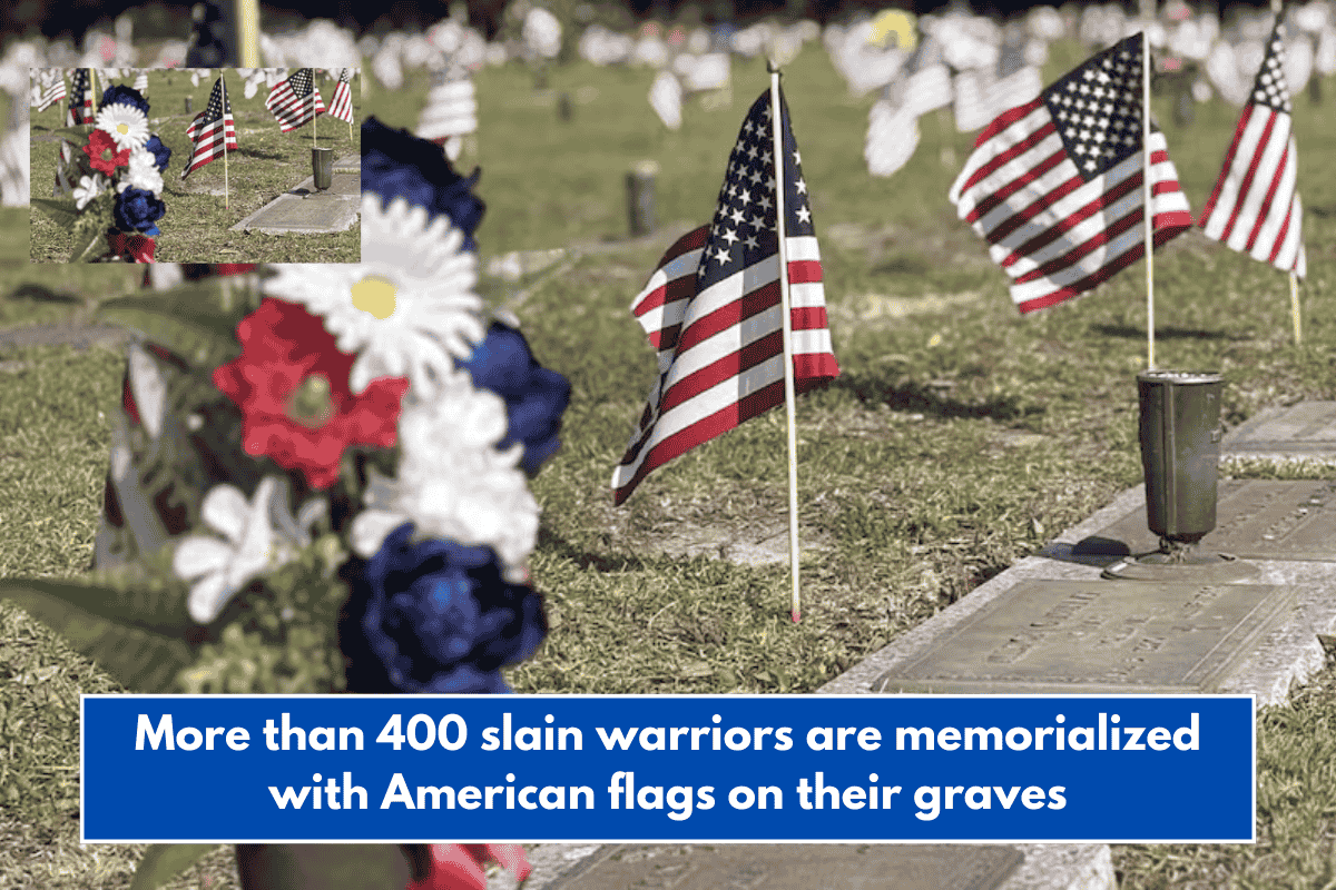 More than 400 slain warriors are memorialized with American flags on their graves