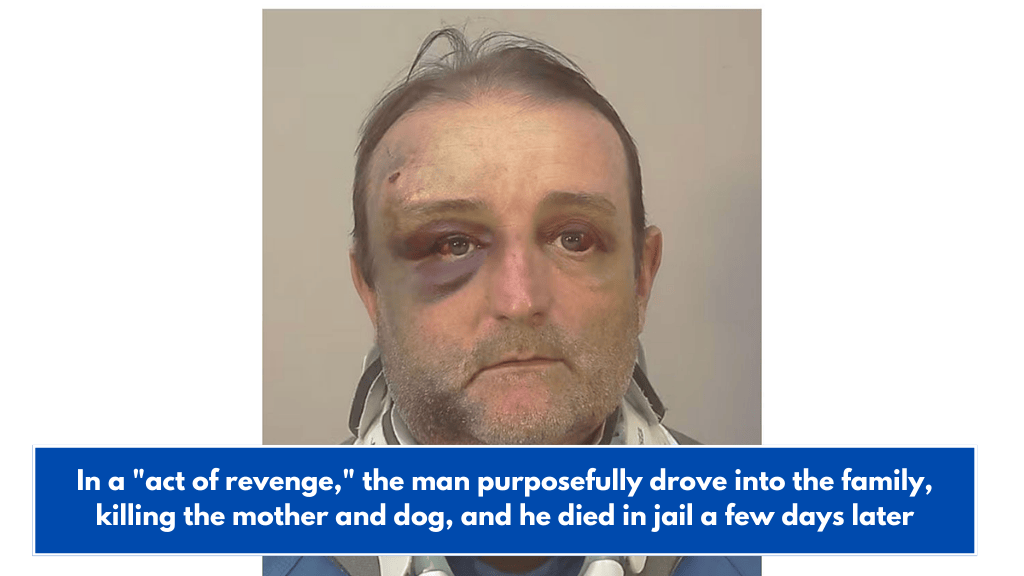 In a "act of revenge," the man purposefully drove into the family, killing the mother and dog, and he died in jail a few days later
