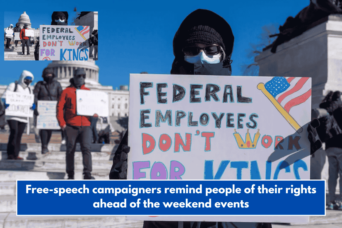Free-speech campaigners remind people of their rights ahead of the weekend events