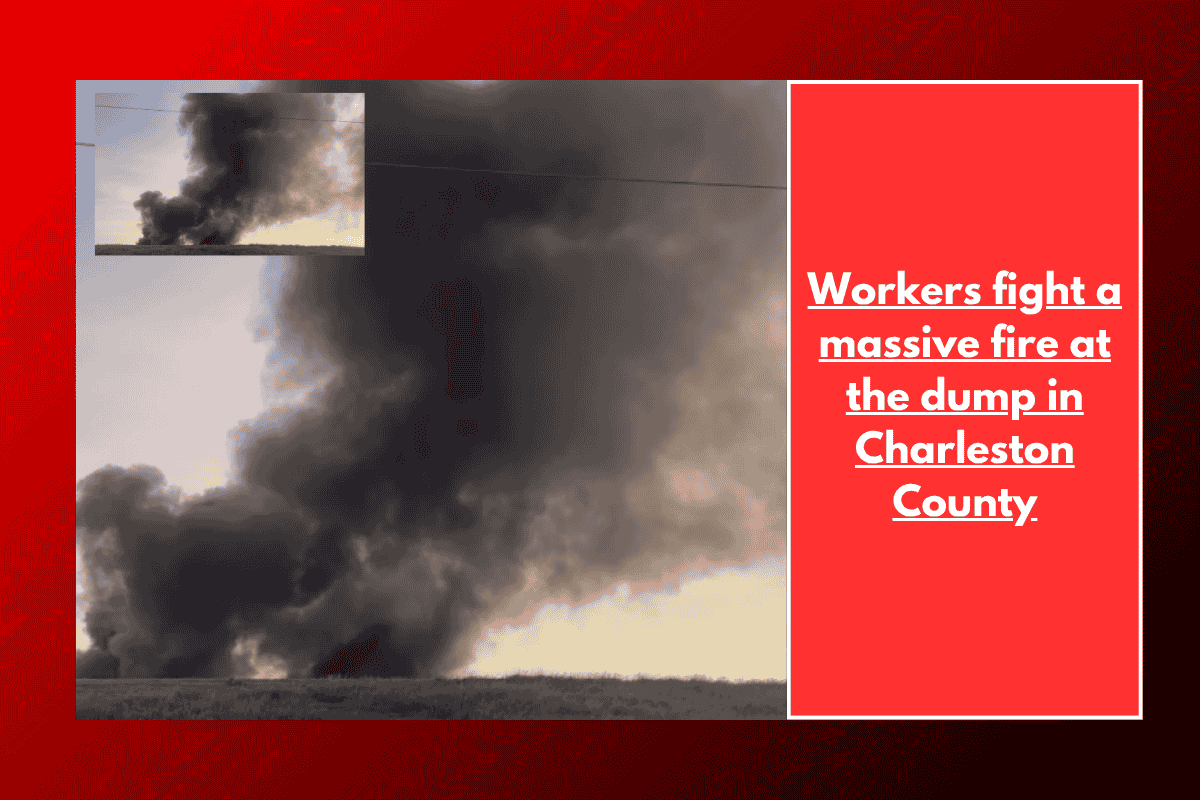 Workers fight a massive fire at the dump in Charleston County