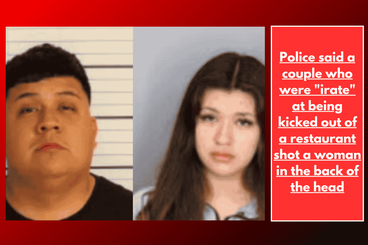 Police said a couple who were "irate" at being kicked out of a restaurant shot a woman in the back of the head