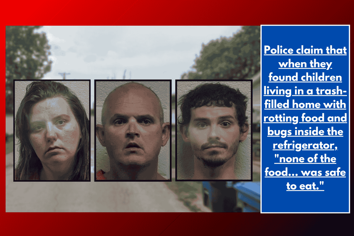 Police claim that when they found children living in a trash-filled home with rotting food and bugs inside the refrigerator, "none of the food... was safe to eat."