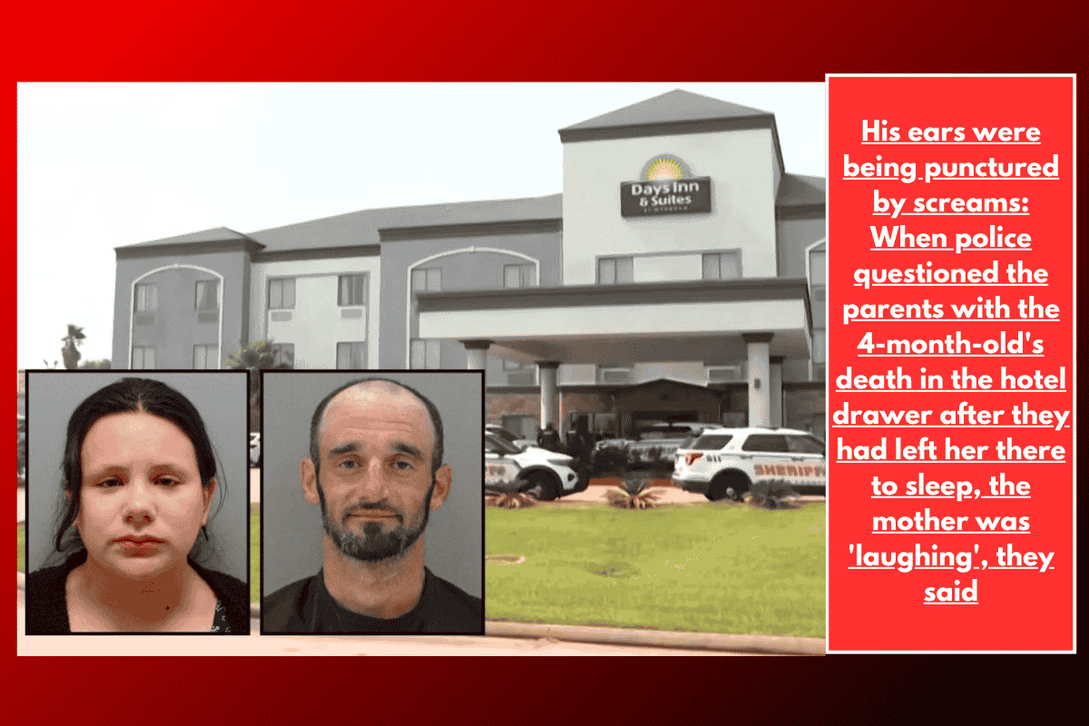 His ears were being punctured by screams: When police questioned the parents with the 4-month-old's death in the hotel drawer after they had left her there to sleep, the mother was 'laughing', they said