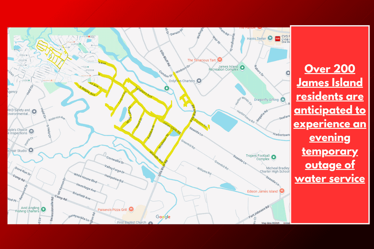 Over 200 James Island residents are anticipated to experience an evening temporary outage of water service