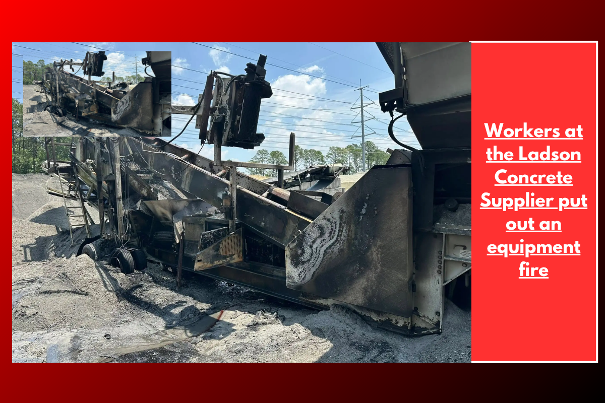 Workers at the Ladson Concrete Supplier put out an equipment fire
