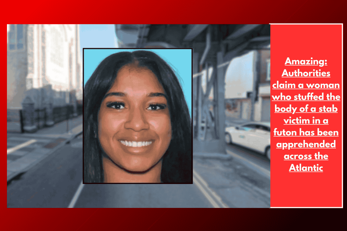 Amazing: Authorities claim a woman who stuffed the body of a stab victim in a futon has been apprehended across the Atlantic