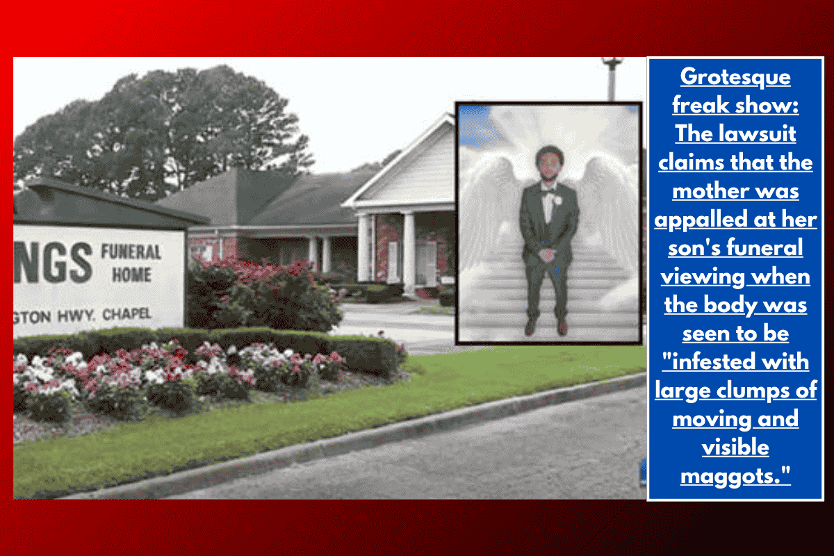 Grotesque freak show: The lawsuit claims that the mother was appalled at her son's funeral viewing when the body was seen to be "infested with large clumps of moving and visible maggots."