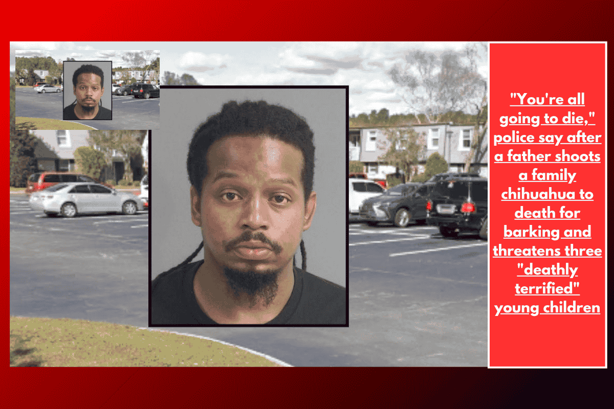 "You're all going to die," police say after a father shoots a family chihuahua to death for barking and threatens three "deathly terrified" young children