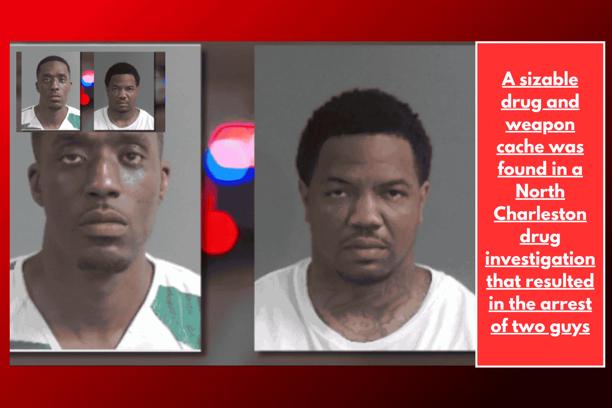 A sizable drug and weapon cache was found in a North Charleston drug investigation that resulted in the arrest of two guys