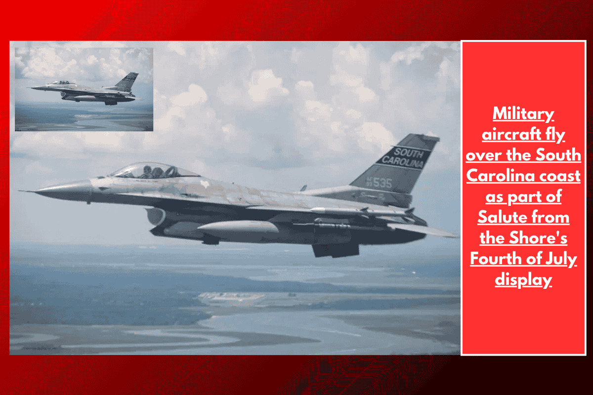 Military aircraft fly over the South Carolina coast as part of Salute from the Shore's Fourth of July display