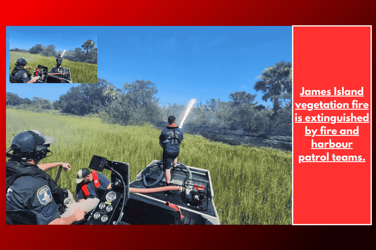 James Island vegetation fire is extinguished by fire and harbour patrol teams.