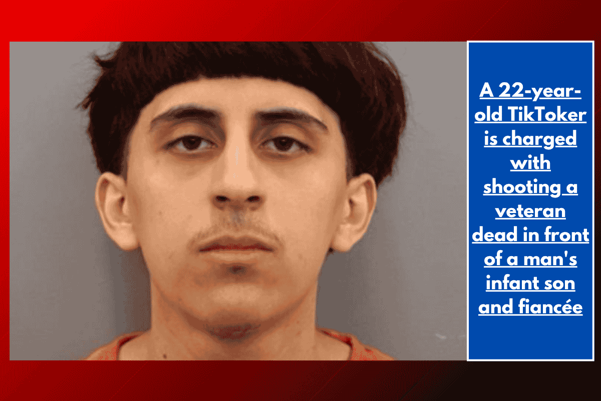 A 22-year-old TikToker is charged with shooting a veteran dead in front of a man's infant son and fiancée