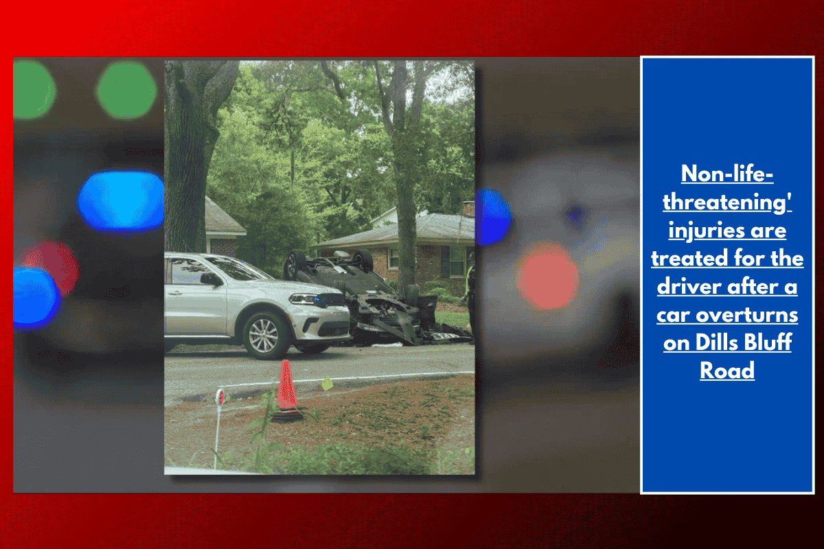 Non-life-threatening' injuries are treated for the driver after a car overturns on Dills Bluff Road