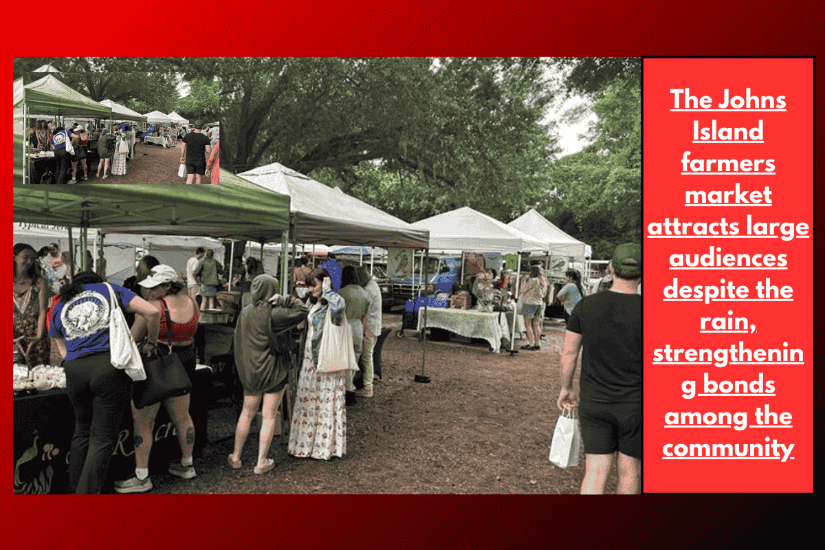 The Johns Island farmers market attracts large audiences despite the rain, strengthening bonds among the community
