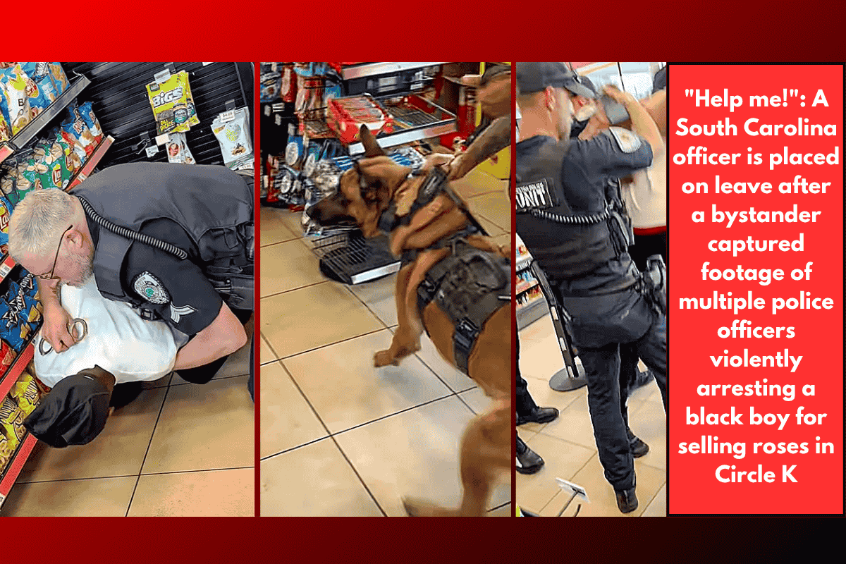"Help me!": A South Carolina officer is placed on leave after a bystander captured footage of multiple police officers violently arresting a black boy for selling roses in Circle K