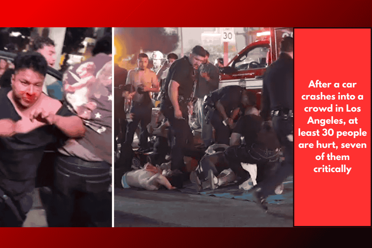 After a car crashes into a crowd in Los Angeles, at least 30 people are hurt, seven of them critically