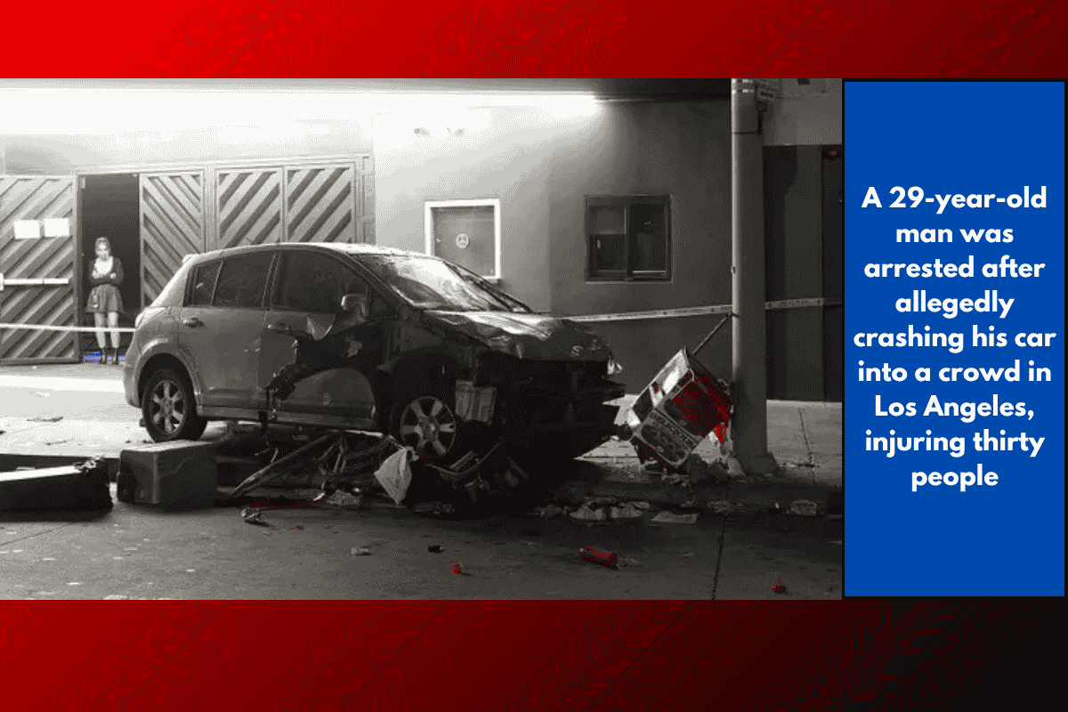 A 29-year-old man was arrested after allegedly crashing his car into a crowd in Los Angeles, injuring thirty people