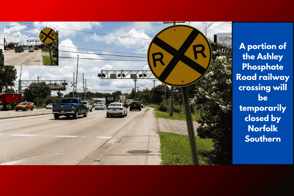 A portion of the Ashley Phosphate Road railway crossing will be temporarily closed by Norfolk Southern