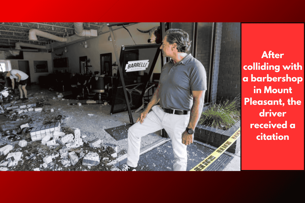 After colliding with a barbershop in Mount Pleasant, the driver received a citation