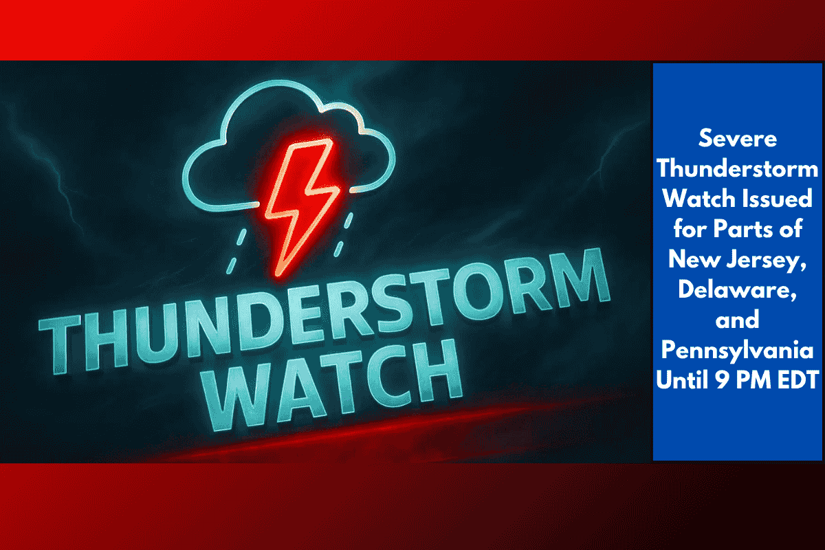 Severe Thunderstorm Watch Issued for Parts of New Jersey, Delaware, and Pennsylvania Until 9 PM EDT