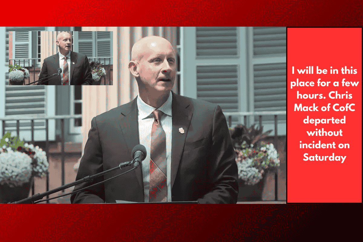 I will be in this place for a few hours. Chris Mack of CofC departed without incident on Saturday