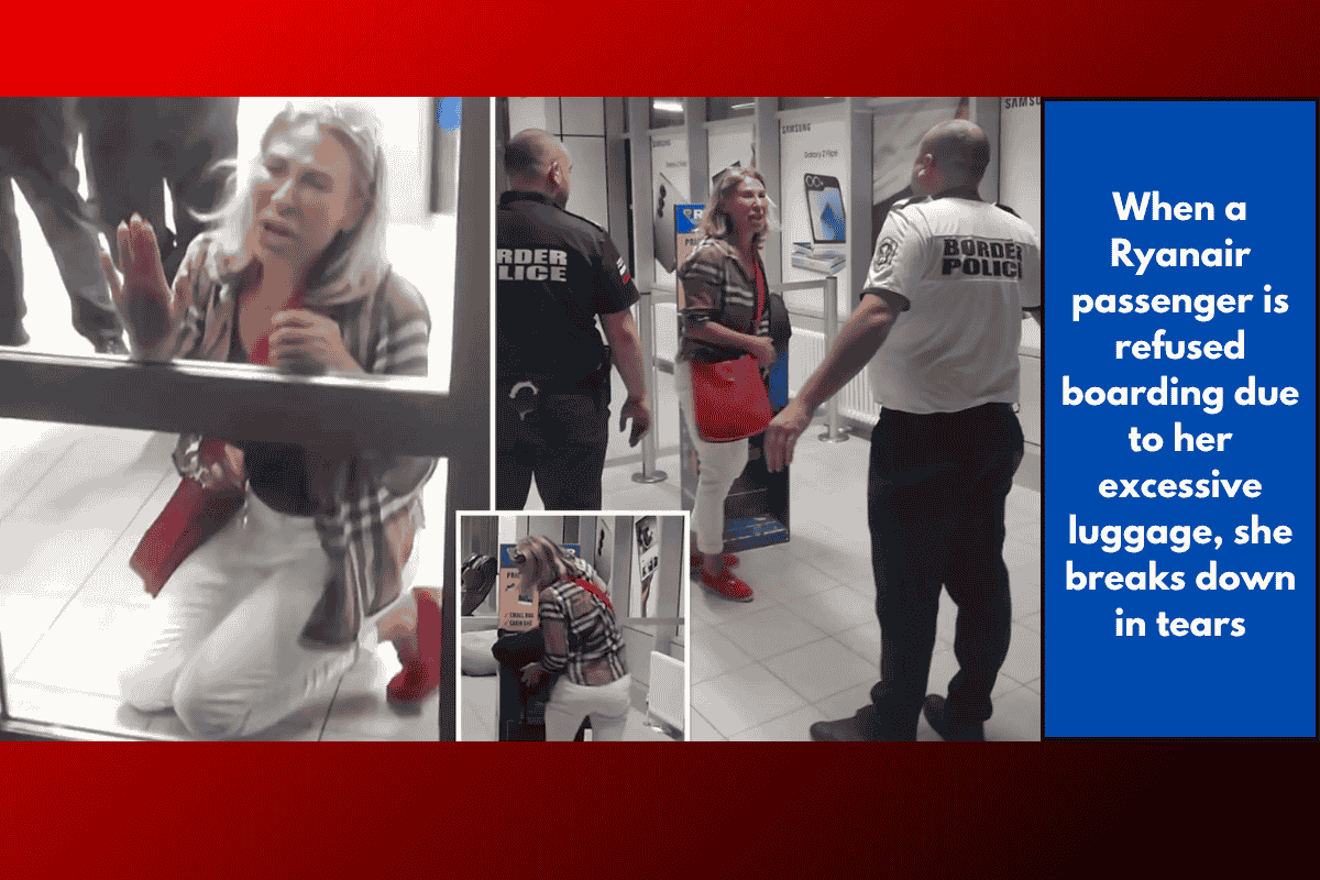 When a Ryanair passenger is refused boarding due to her excessive luggage, she breaks down in tears