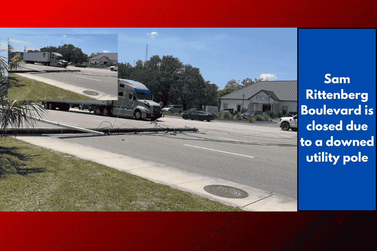 Sam Rittenberg Boulevard is closed due to a downed utility pole