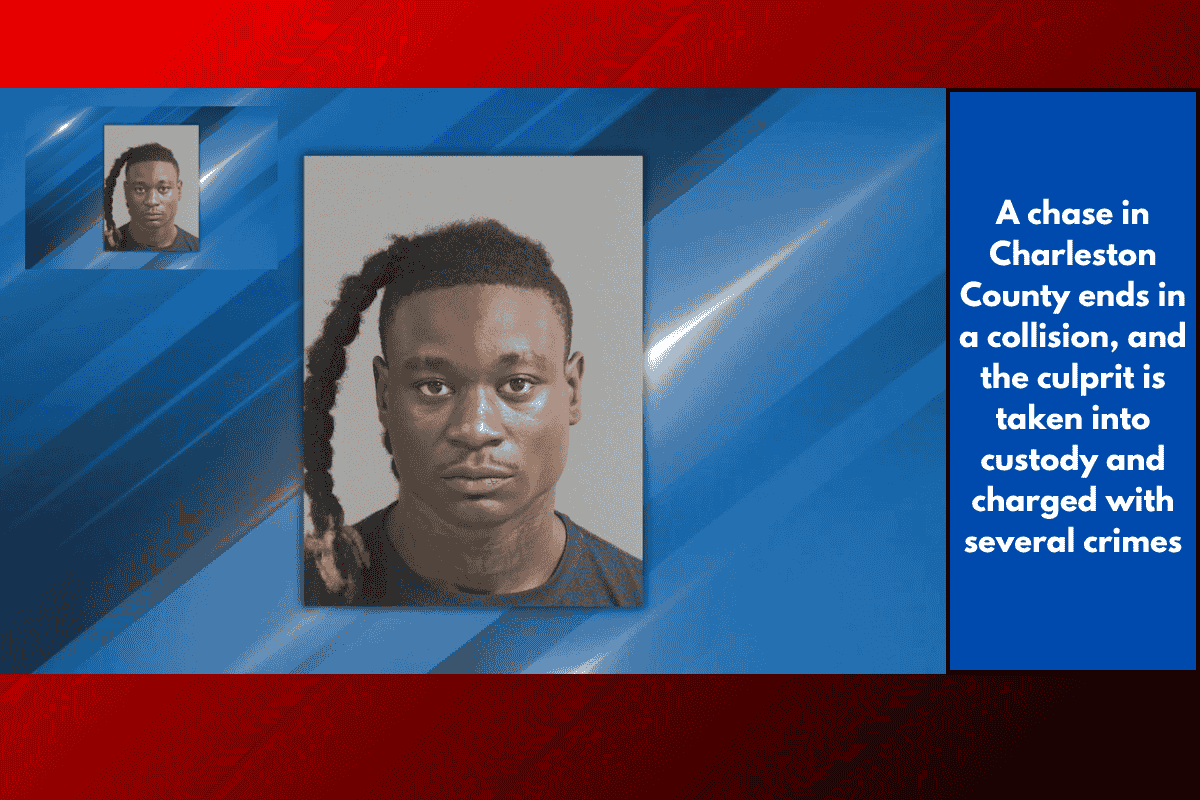 A chase in Charleston County ends in a collision, and the culprit is taken into custody and charged with several crimes
