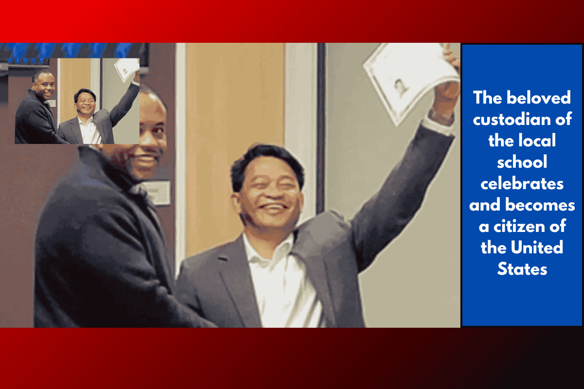 The beloved custodian of the local school celebrates and becomes a citizen of the United States