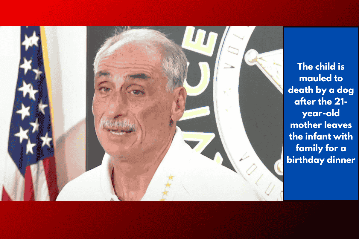 The child is mauled to death by a dog after the 21-year-old mother leaves the infant with family for a birthday dinner