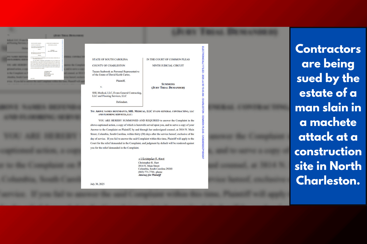 Contractors are being sued by the estate of a man slain in a machete attack at a construction site in North Charleston.
