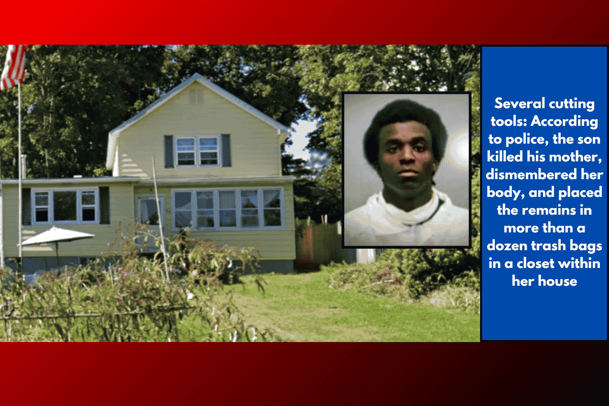 Several cutting tools: According to police, the son killed his mother, dismembered her body, and placed the remains in more than a dozen trash bags in a closet within her house