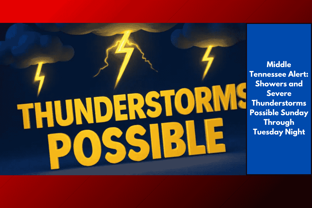 Middle Tennessee Alert: Showers and Severe Thunderstorms Possible Sunday Through Tuesday Night
