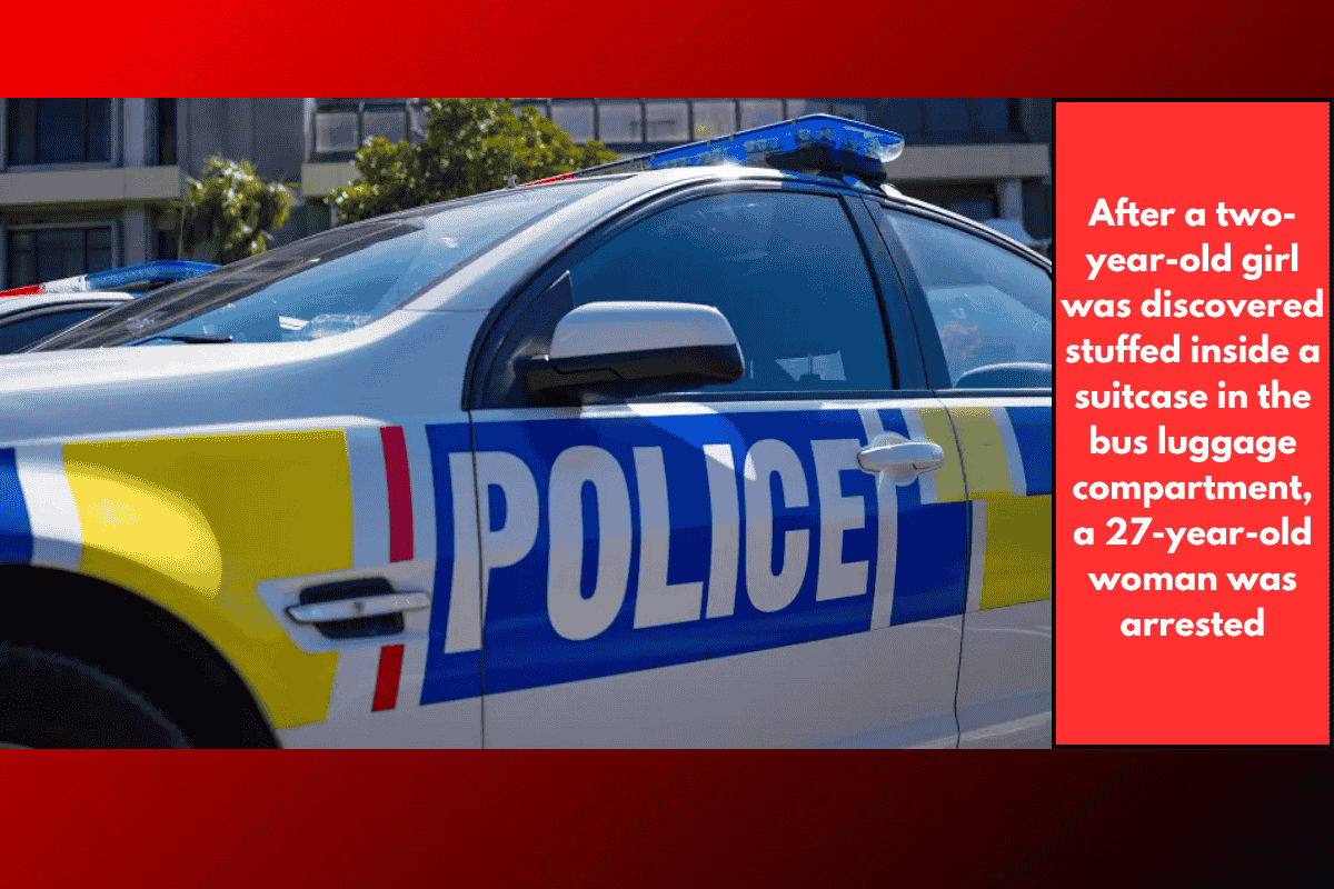 After a two-year-old girl was discovered stuffed inside a suitcase in the bus luggage compartment, a 27-year-old woman was arrested