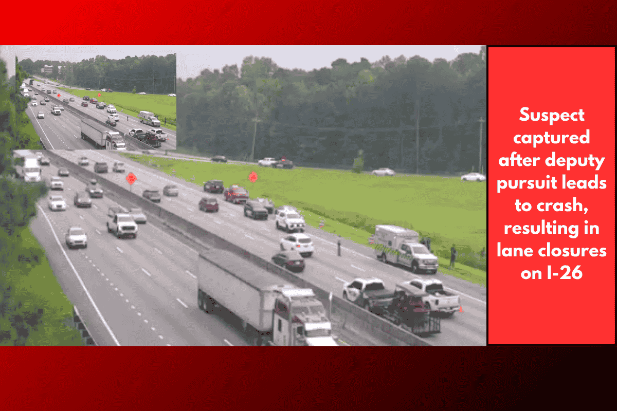 Suspect captured after deputy pursuit leads to crash, resulting in lane closures on I-26