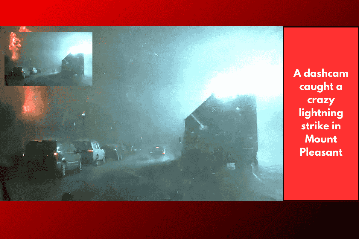 A dashcam caught a crazy lightning strike in Mount Pleasant