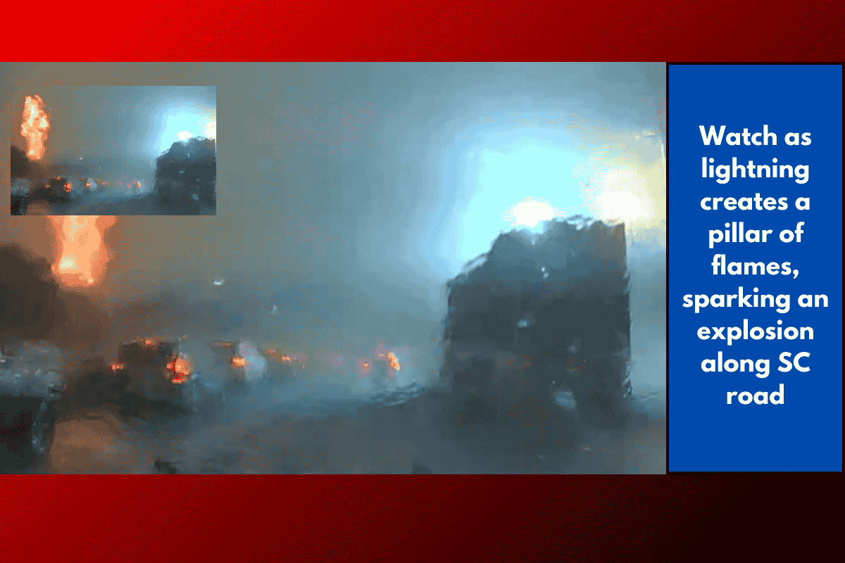 Watch as lightning creates a pillar of flames, sparking an explosion along SC road