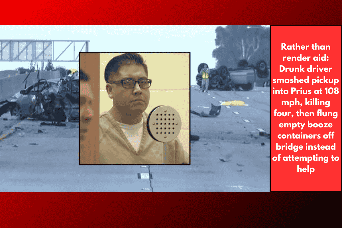 Rather than render aid: Drunk driver smashed pickup into Prius at 108 mph, killing four, then flung empty booze containers off bridge instead of attempting to help