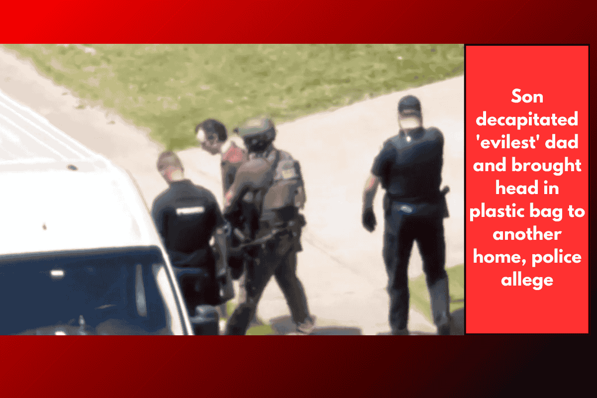Son decapitated 'evilest' dad and brought head in plastic bag to another home, police allege