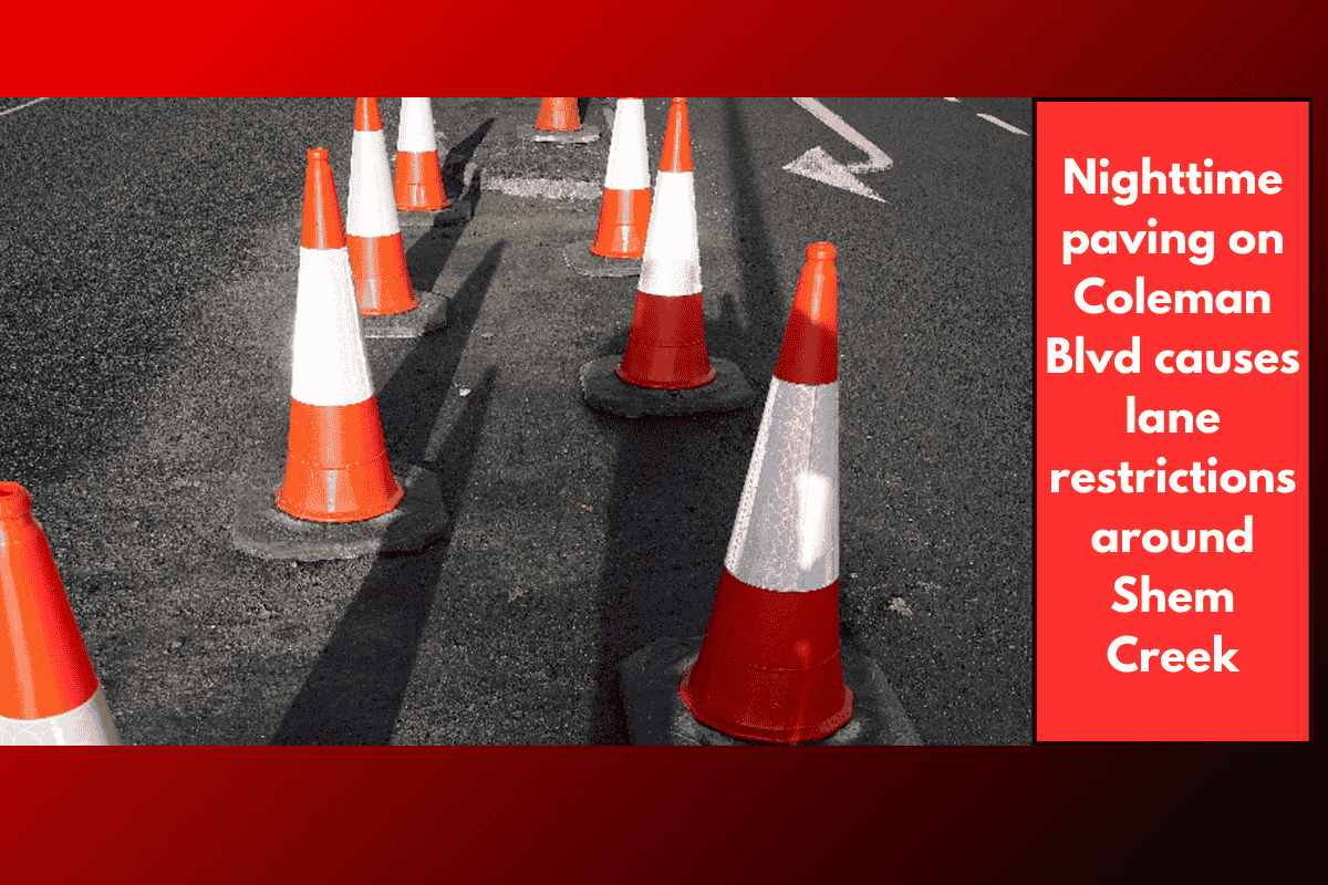 Nighttime paving on Coleman Blvd causes lane restrictions around Shem Creek