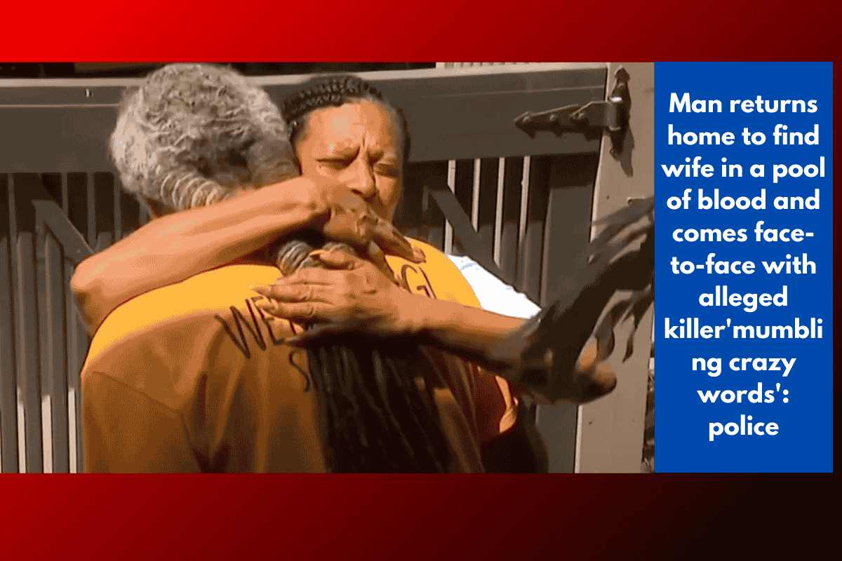 Man returns home to find wife in a pool of blood and comes face-to-face with alleged killer'mumbling crazy words': police