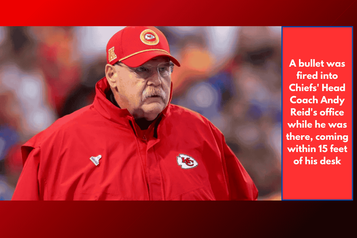 A bullet was fired into Chiefs' Head Coach Andy Reid's office while he was there, coming within 15 feet of his desk
