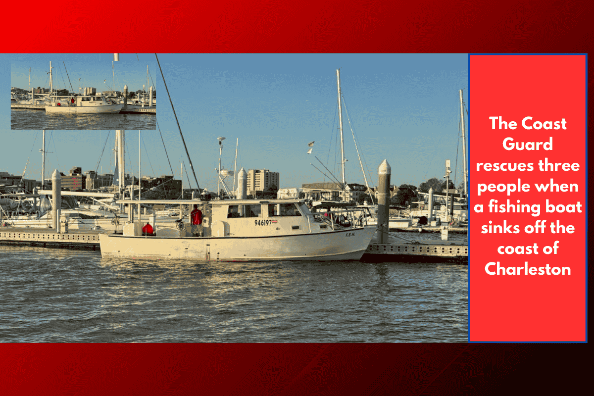 The Coast Guard rescues three people when a fishing boat sinks off the coast of Charleston