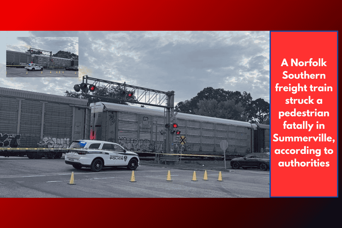 A Norfolk Southern freight train struck a pedestrian fatally in Summerville, according to authorities