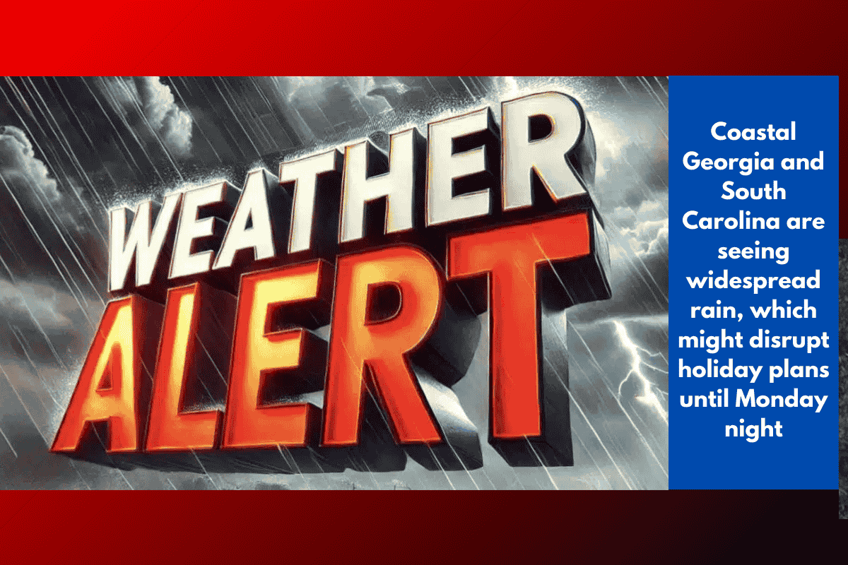 Coastal Georgia and South Carolina are seeing widespread rain, which might disrupt holiday plans until Monday night