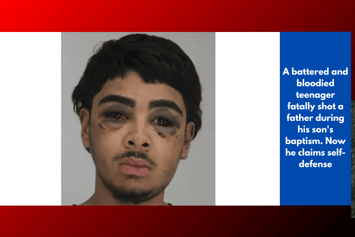 A battered and bloodied teenager fatally shot a father during his son's baptism. Now he claims self-defense