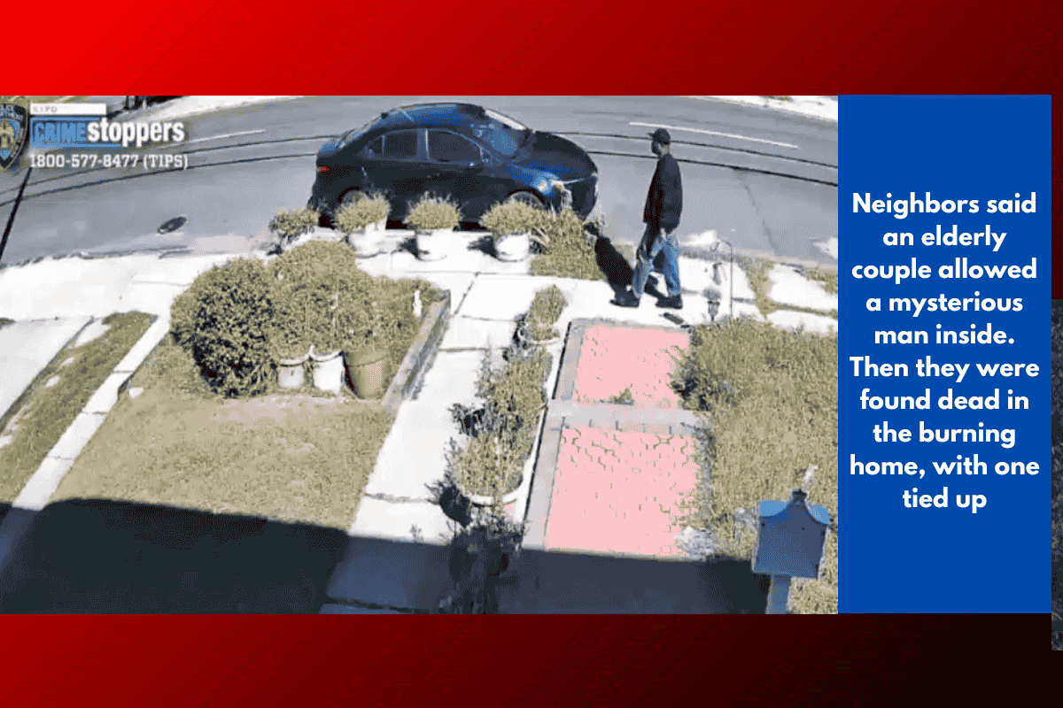 Neighbors said an elderly couple allowed a mysterious man inside. Then they were found dead in the burning home, with one tied up