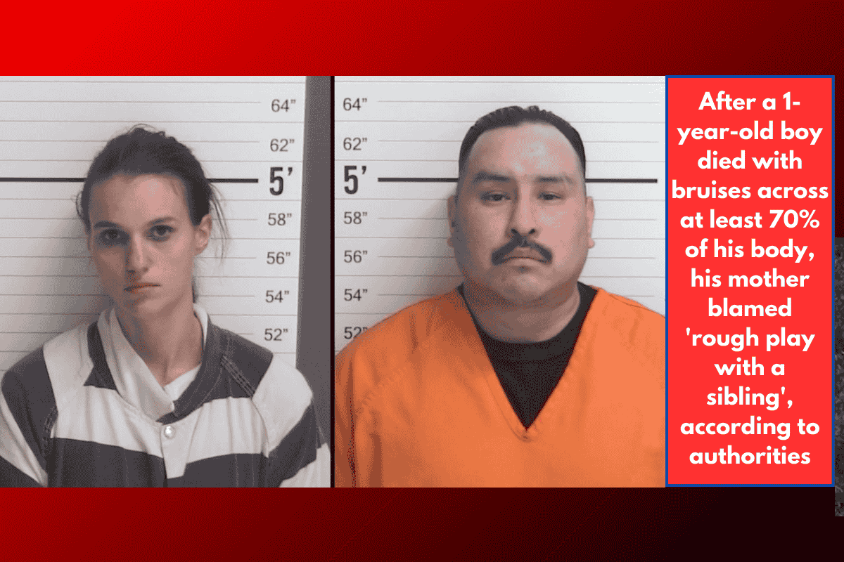 After a 1-year-old boy died with bruises across at least 70% of his body, his mother blamed 'rough play with a sibling', according to authorities